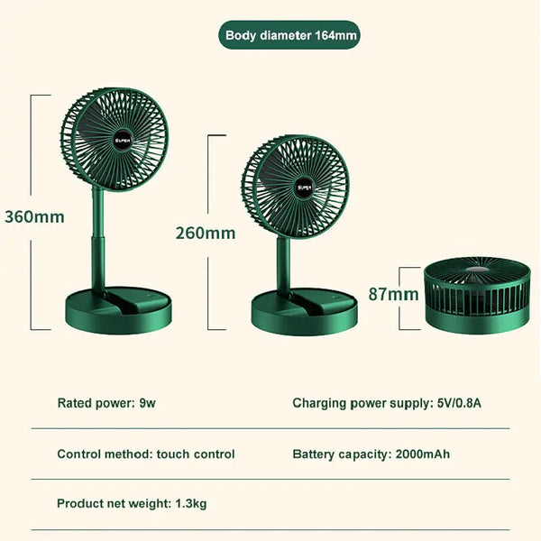 3 Speed Portable Rechargeable Folding Fan